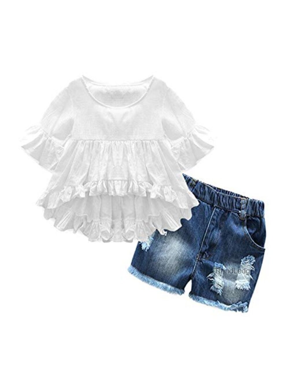 Girls Cotton Blend Ruffle Top & Jean Shorts 2-Piece Set Toddler